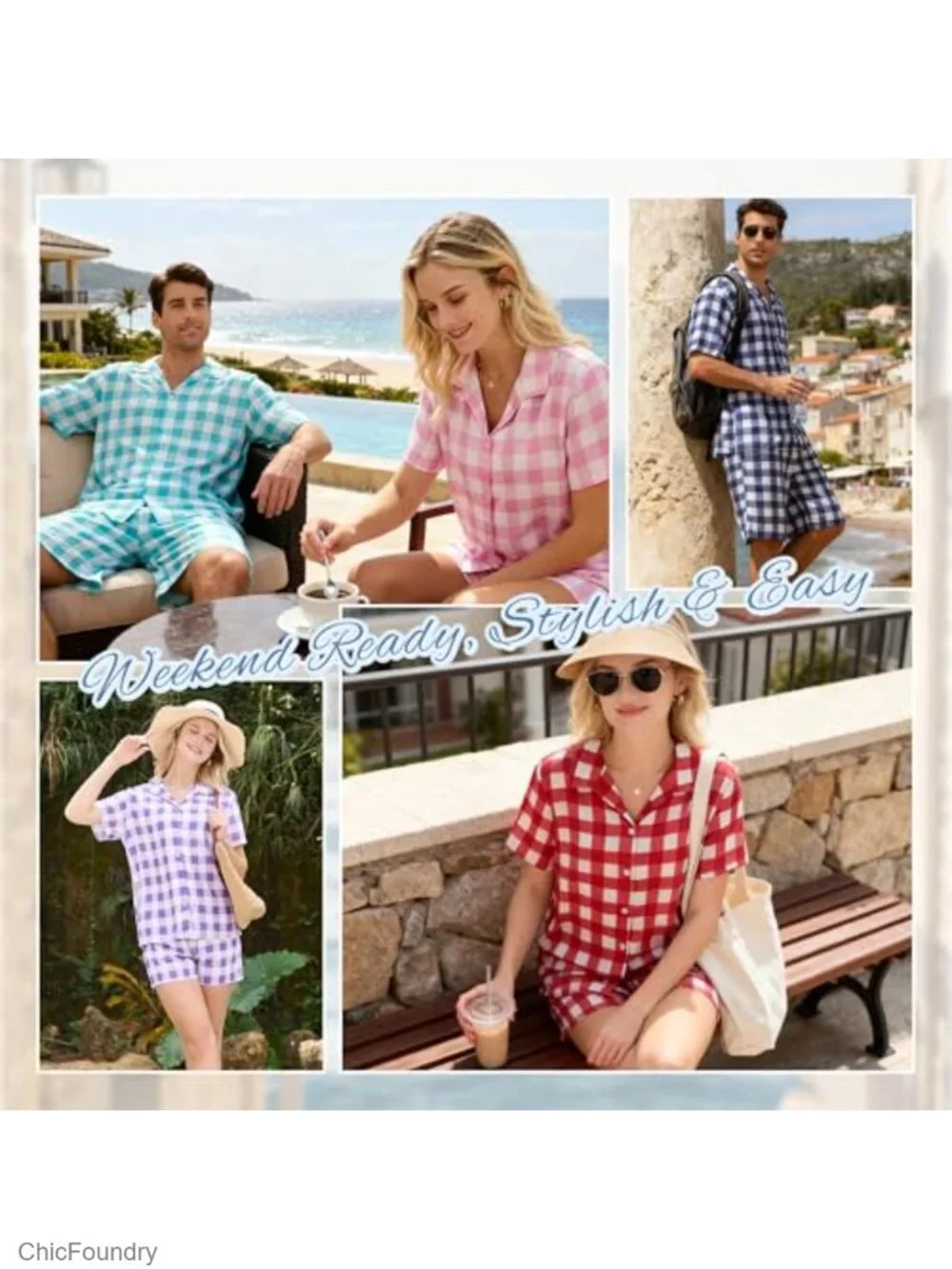Matching Pajama Set for Couples Plaid Button Down Sleepwear with Pockets